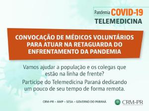 Mdicos paranaenses conclamados a prestar atendimento voluntrio remoto durante a pandemia