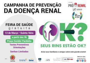 Dia Mundial do Rim: populao poder fazer exames gratuitos na Praa Ouvidor Pardinho