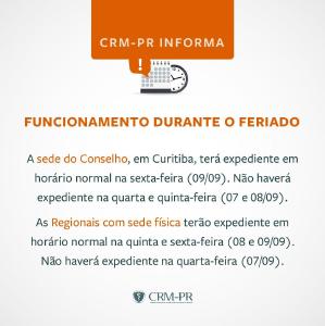 CRM-PR informa recesso devido ao feriado