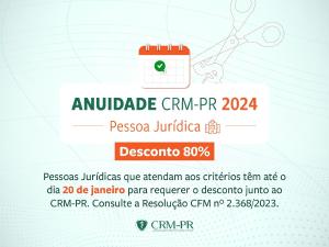 Pessoa Jurdica que atende aos critrios pode solicitar desconto de 80% na anuidade at 20/01