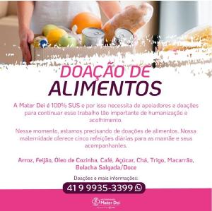 Maternidade Mater Dei, de Curitiba, promove campanha de arrecadao de alimentos